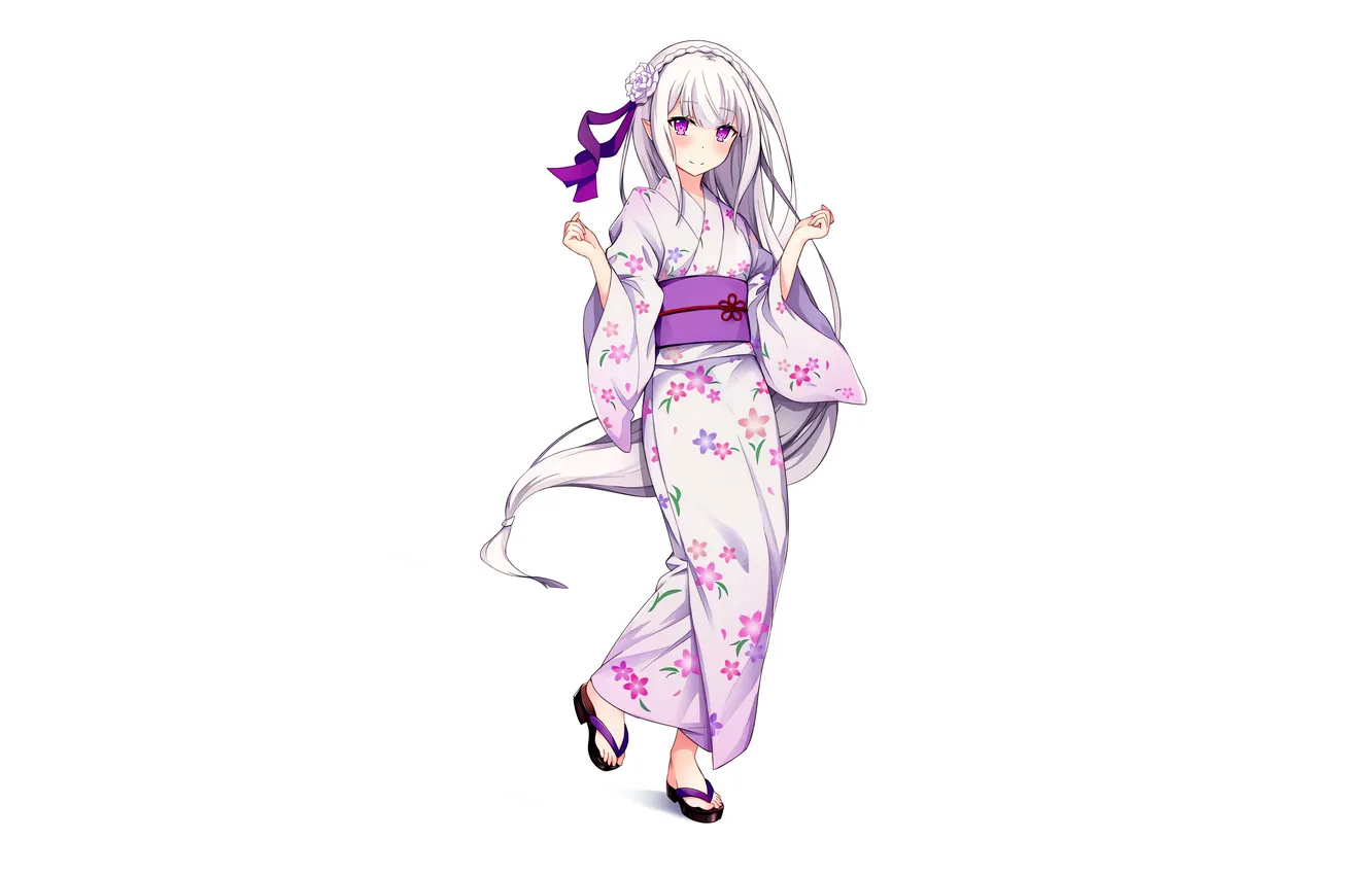 Фото обои girl, yukata, long hair, dress, anime, beautiful, japanese clothes, purple eyes