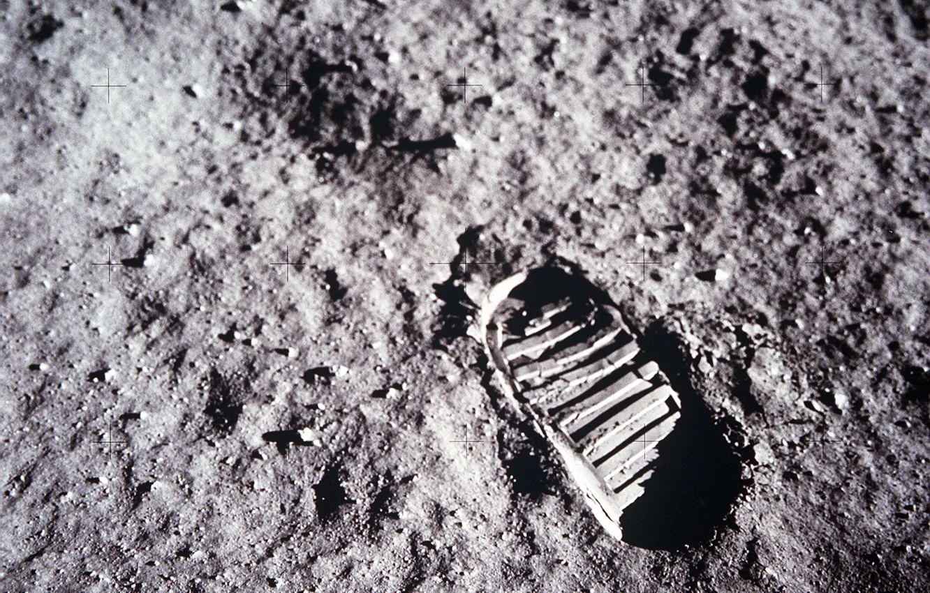 Фото обои луна, след, аполлон 11