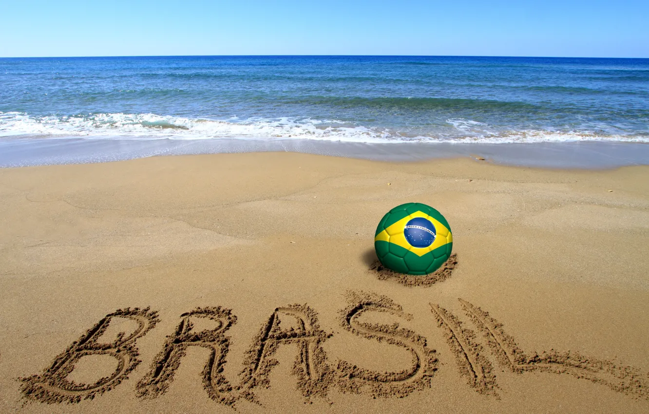 Фото обои песок, море, пляж, футбол, мяч, beach, Бразилия, sand