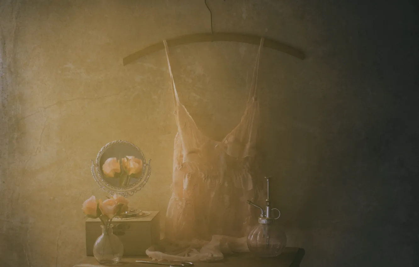 Фото обои букет, дух, зеркало, столик, вешалка