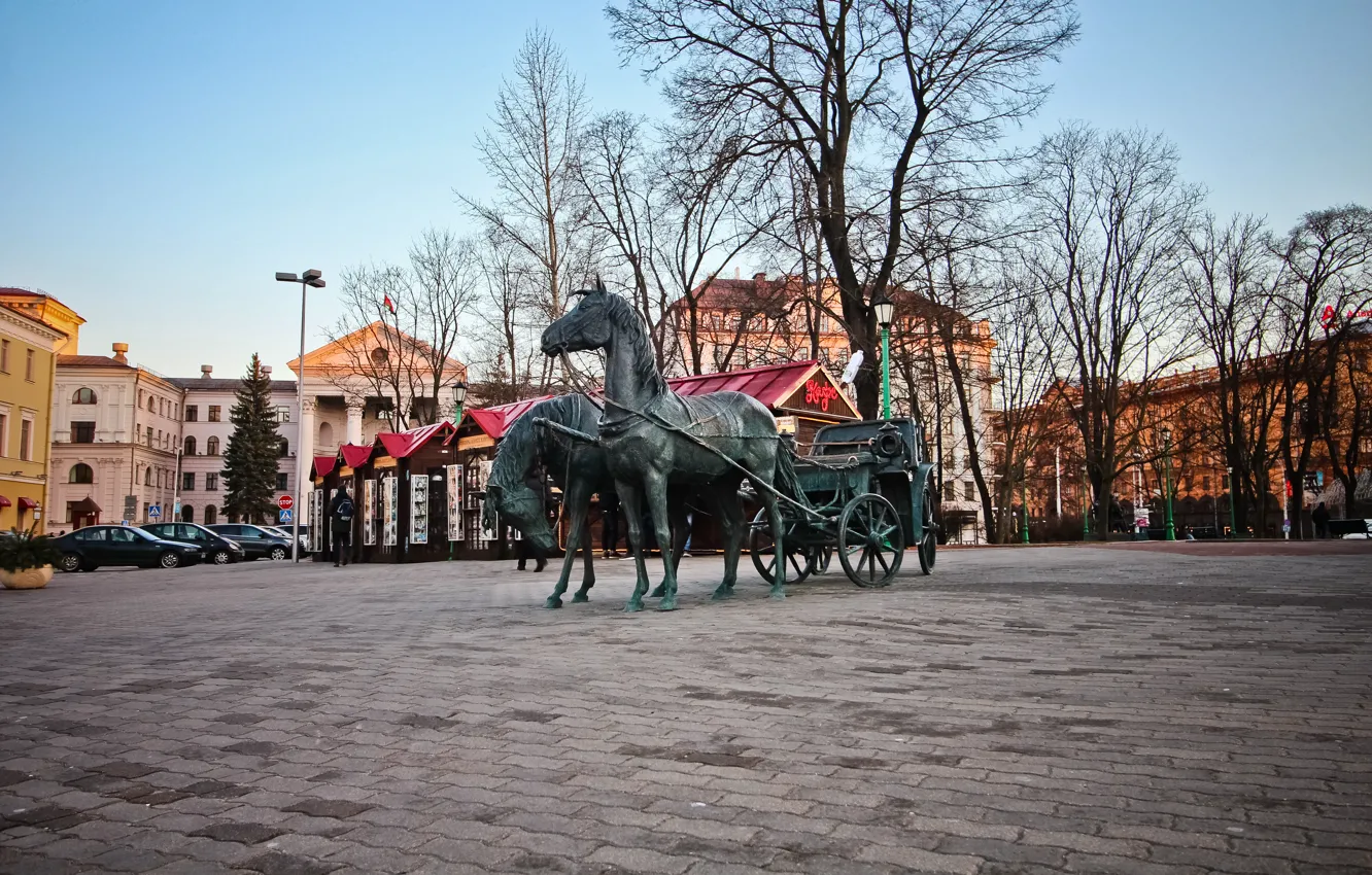 Фото обои вечерний город, Минск, Немига