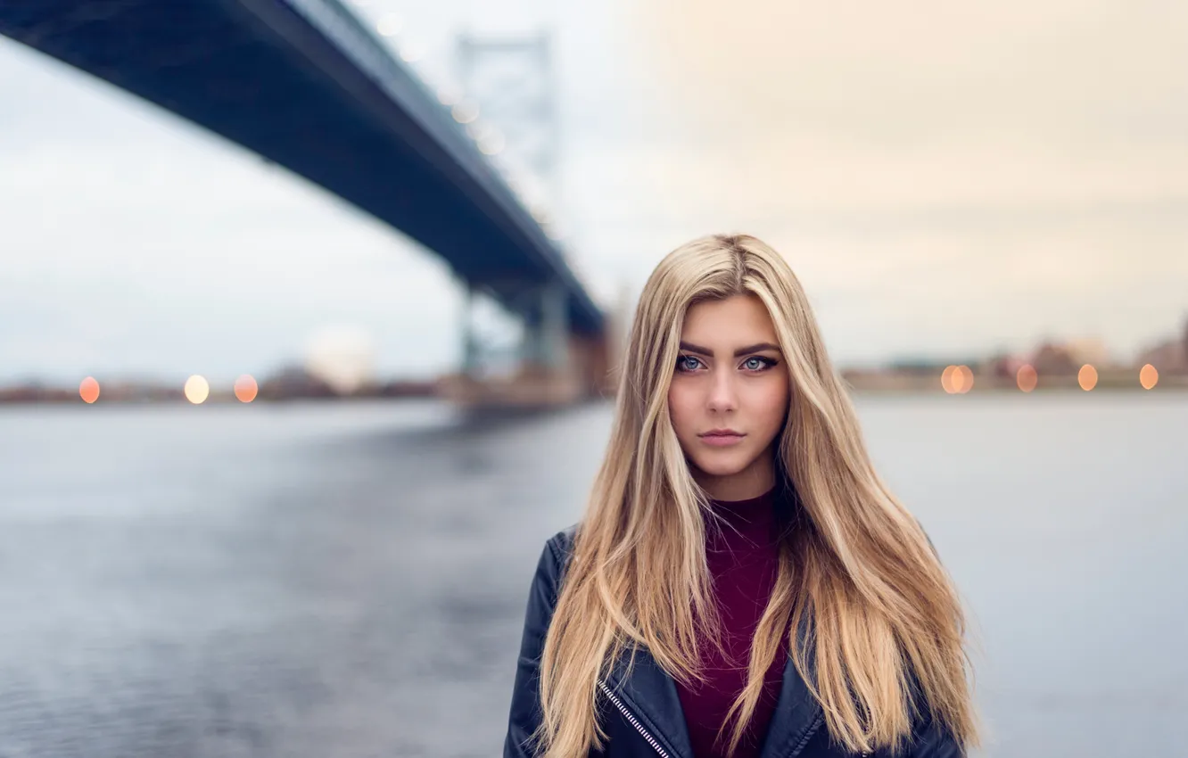 Фото обои Alina, Girl, Beautiful, Model, Bridge, Beauty, Eyes, Blonde