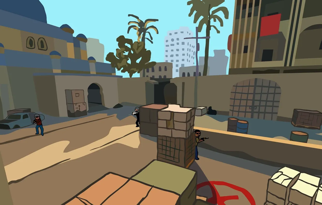 Фото обои art, shooter, Counter Strike, online game in first person, de_dust2, bombplant