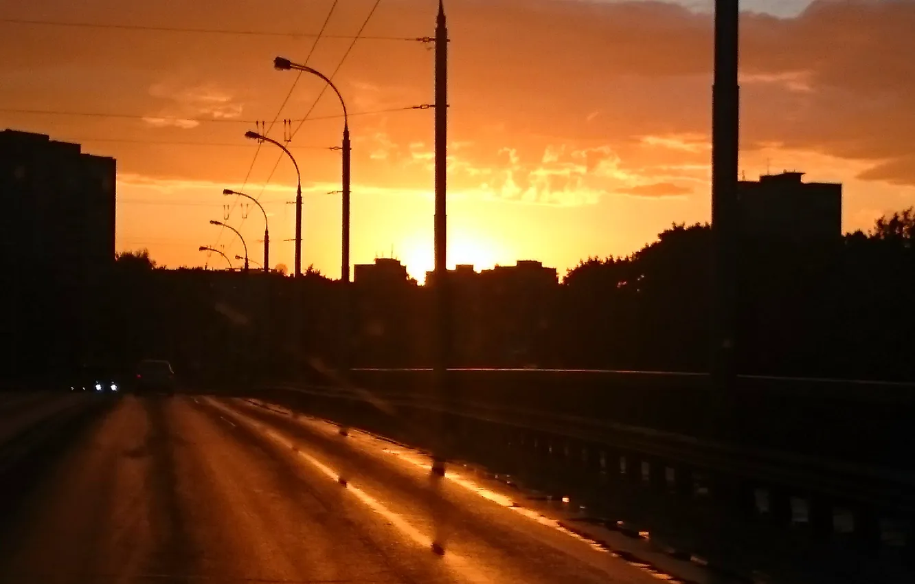 Фото обои солнце, закат, оранжевый, город