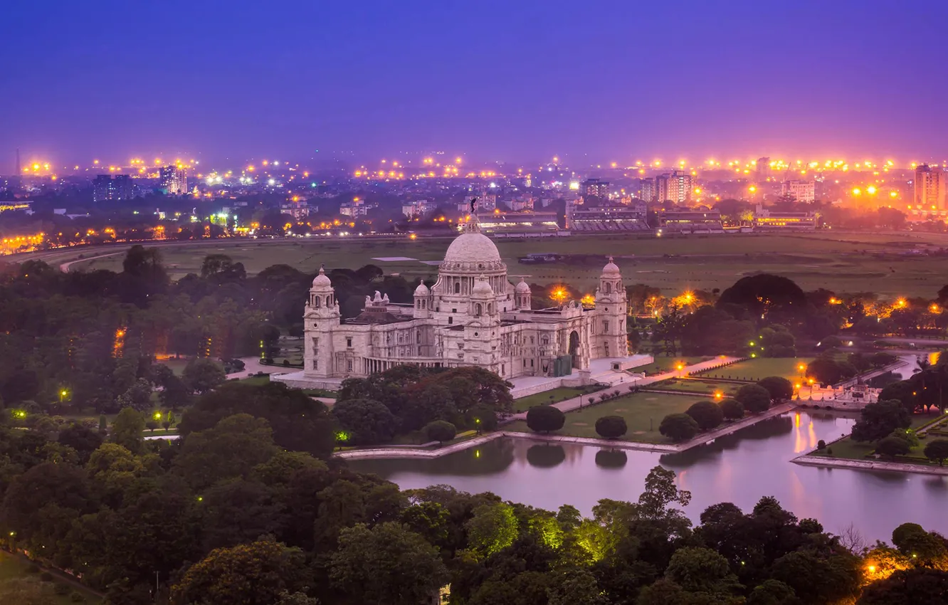 Фото обои огни, Индия, Западная Бенгалия, Калькутта, Мемориал Виктории