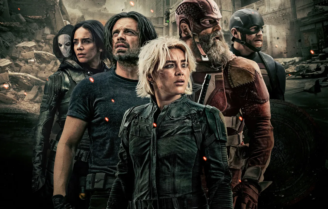 Фото обои Ольга Куриленко, Olga Kurylenko, постер, персонажи, комикс, MARVEL, Sebastian Stan, Hannah John-Kamen