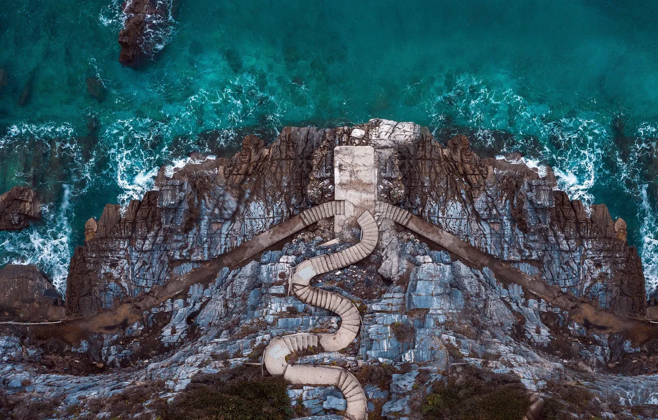 Фото обои Греция, Лестница, Greece, Shoreline, Stairs, Thessaly, Фессалия, Береговая линия