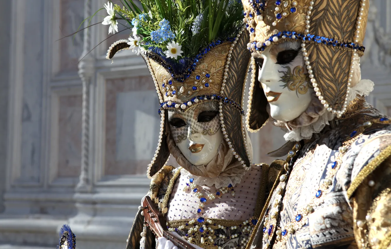 Фото обои украшения, цветы, маска, костюм, Венеция, карнавал