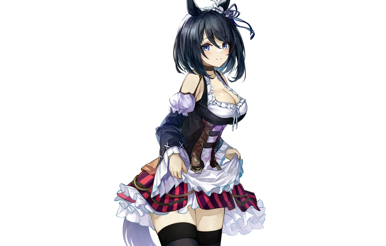 Фото обои girl, sexy, cleavage, thighhighs, dress, boobs, animal ears, anime