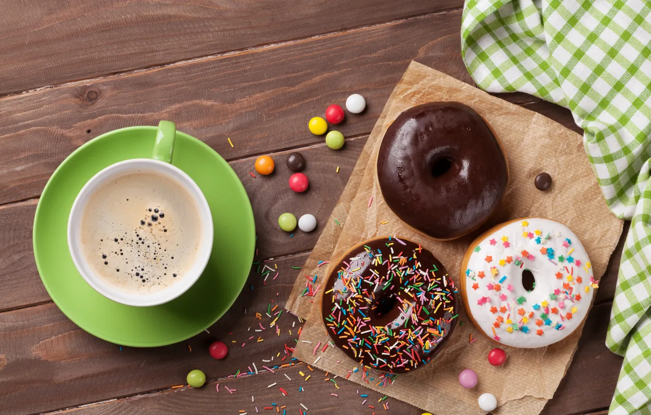 Фото обои кофе, пончики, cup, coffee, donuts