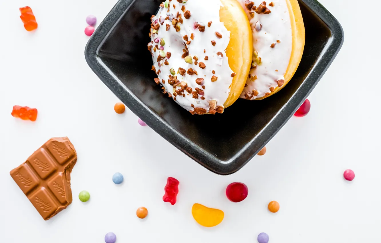 Фото обои пончики, десерт, сладкое, chocolate, глазурь, doughnut