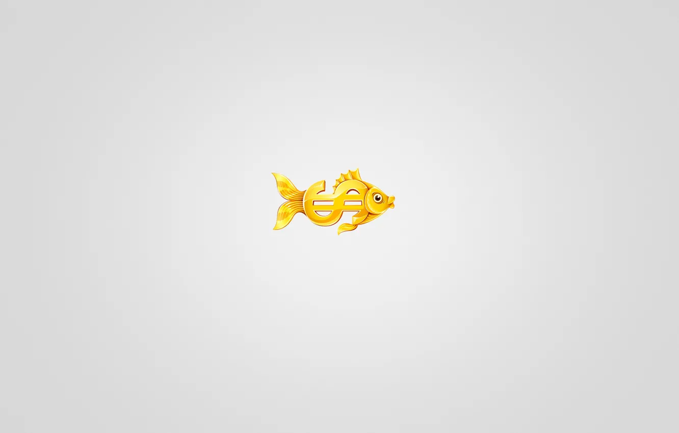 Фото обои минимализм, доллар, золотая рыбка, светлый фон, gold fish
