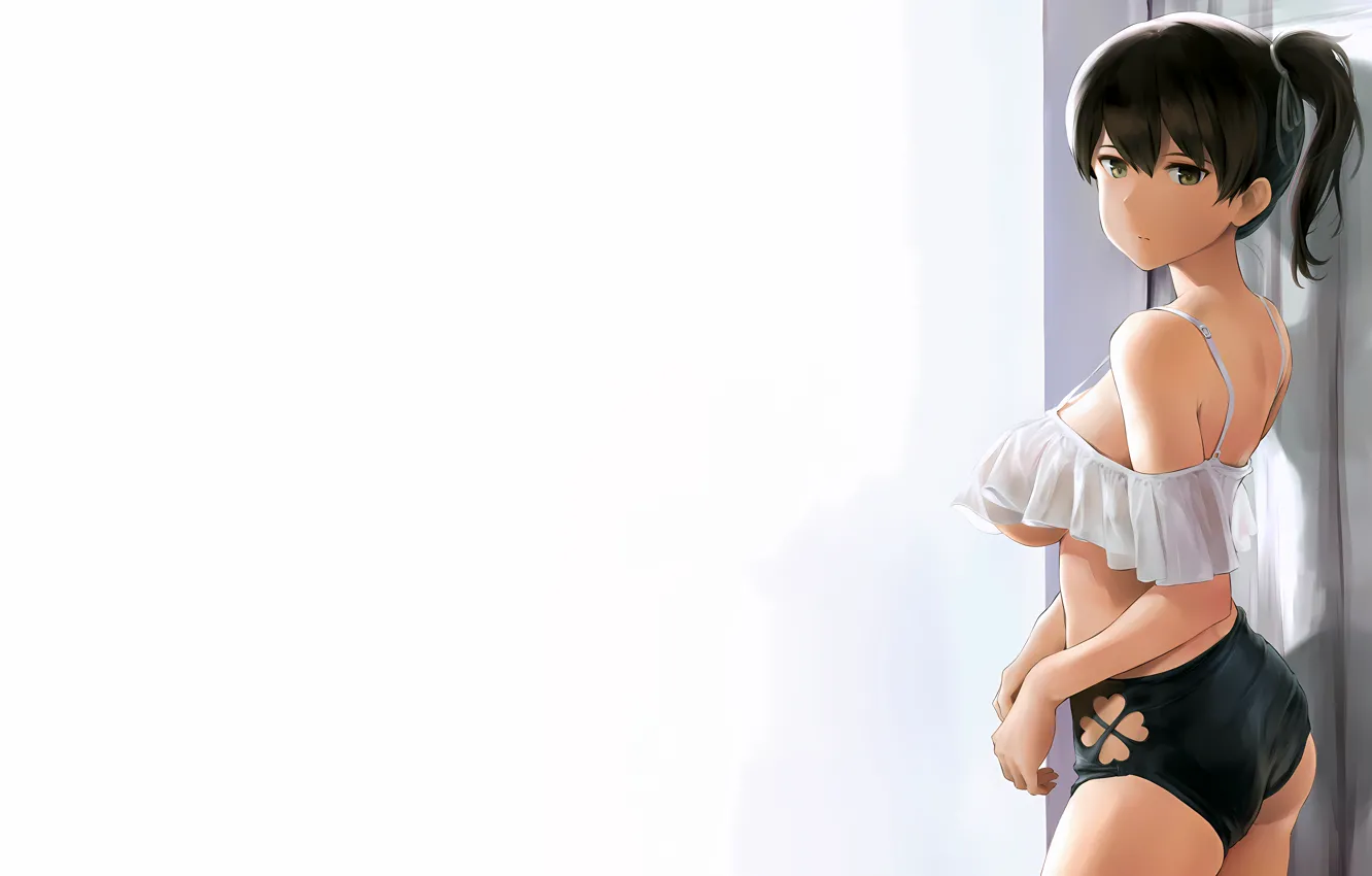 Фото обои girl, sexy, ass, cleavage, shorts, blouse, boobs, anime