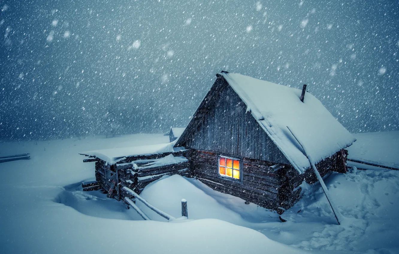 Фото обои winter, snow, cold, cabin