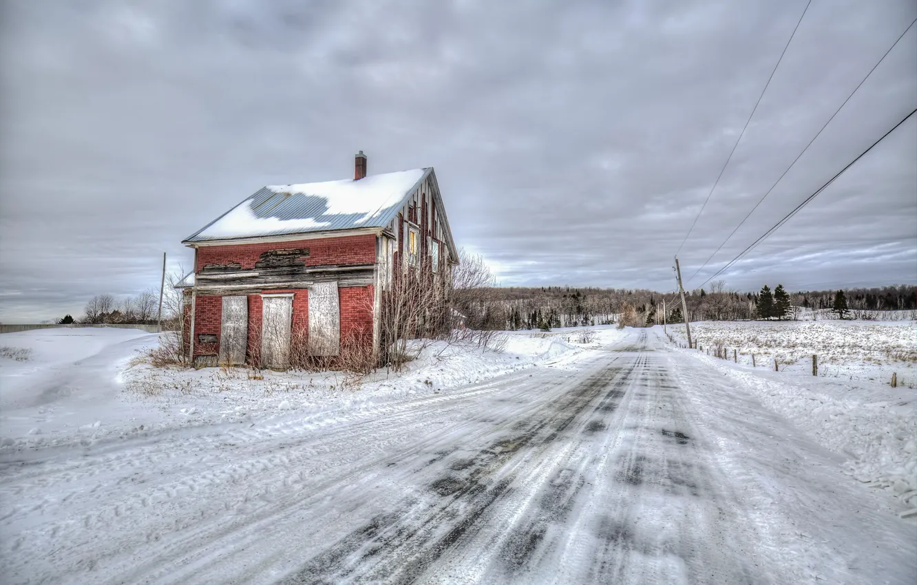 Фото обои зима, дорога, дом