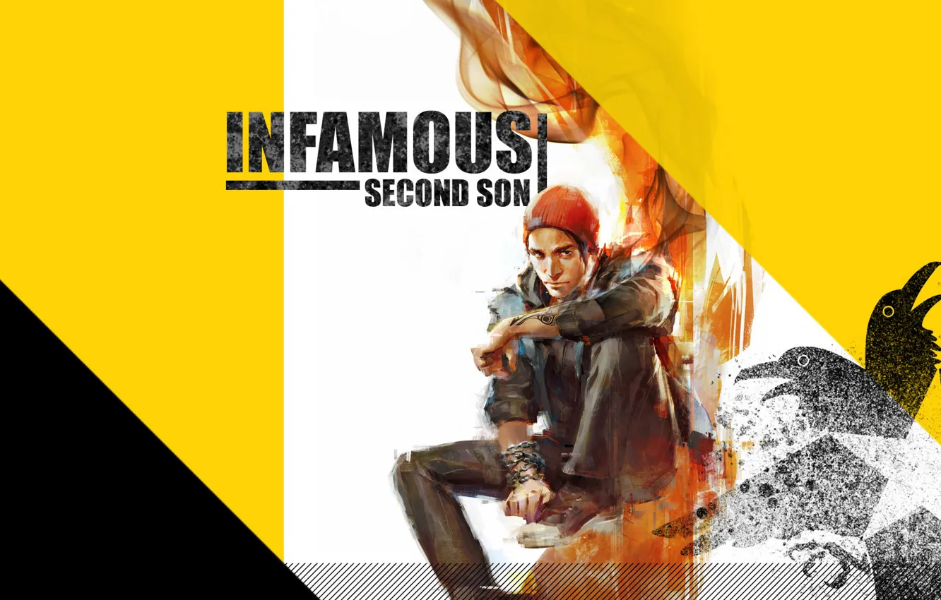 Фото обои шапка, дым, звезда, цепь, парень, ворон, inFamous: Second Son, Delsin Rowe