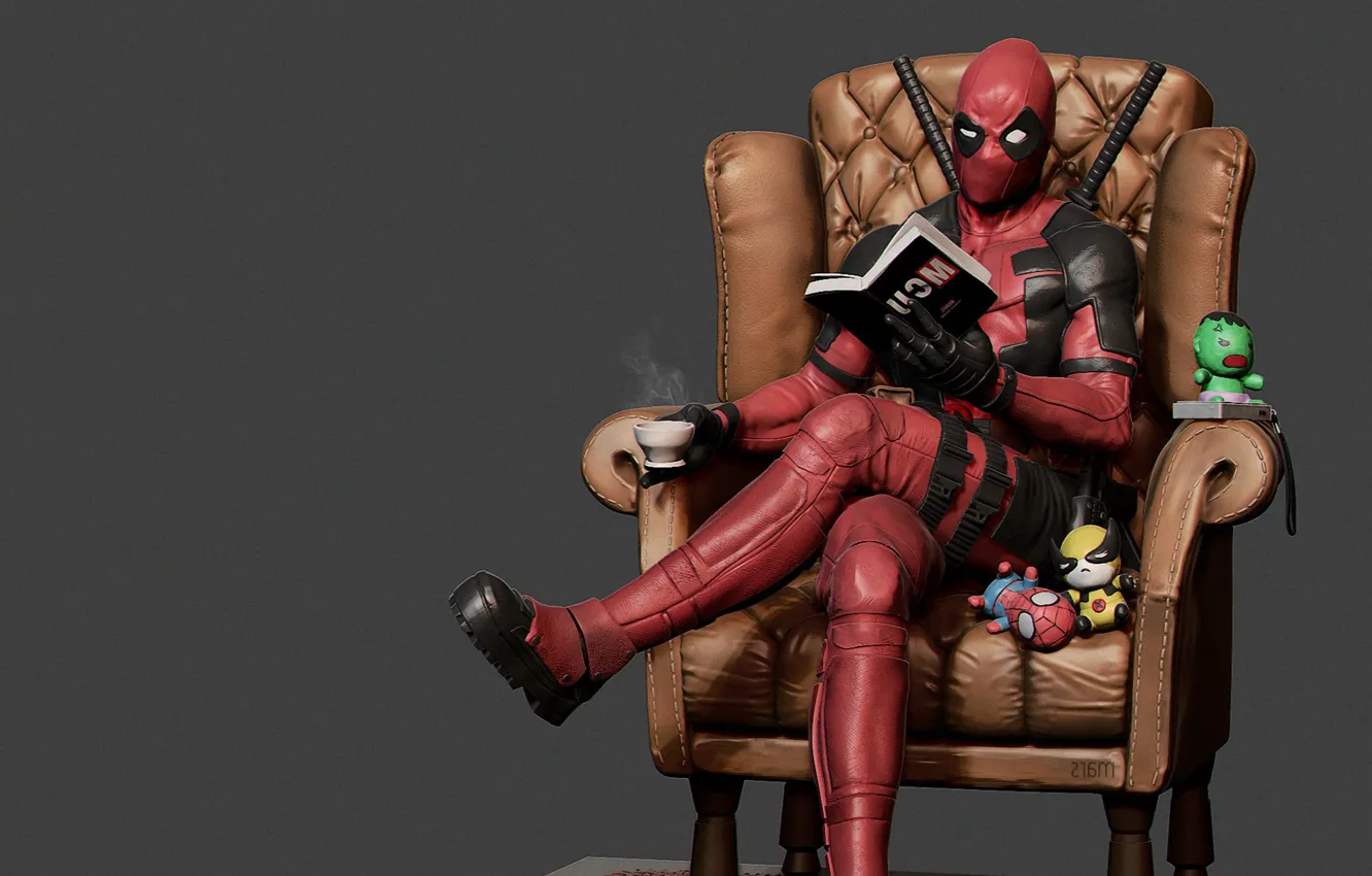 Фото обои Дэдпул, перерыв, Уэйд Уинстон Уилсон, mars ..., Deadpool Reading