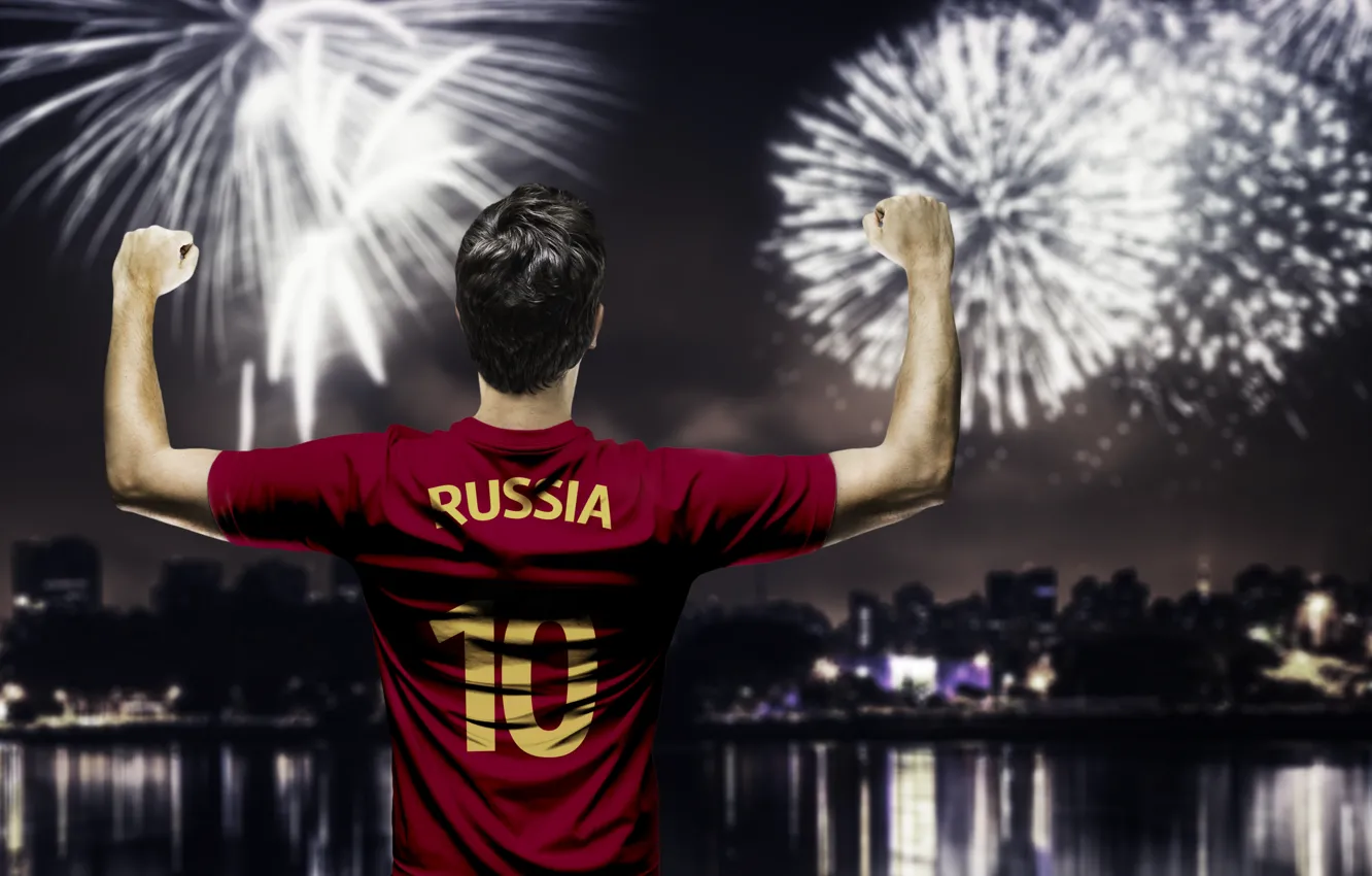 Фото обои салют, форма, Russia, футболист, team, football, игрок, fireworks