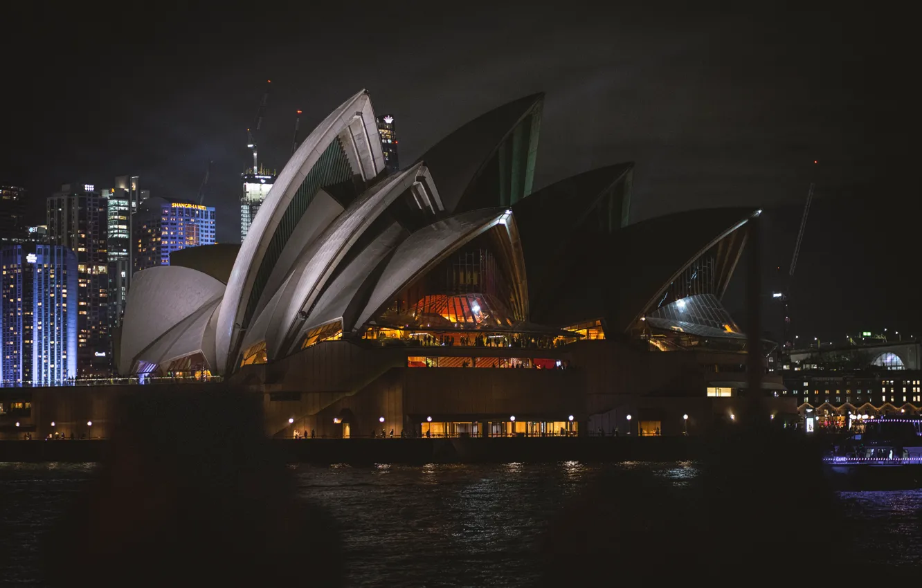 Фото обои City, Water, Lights, Sydney, Ocean, Sea, Sydney Opera House, City Lights