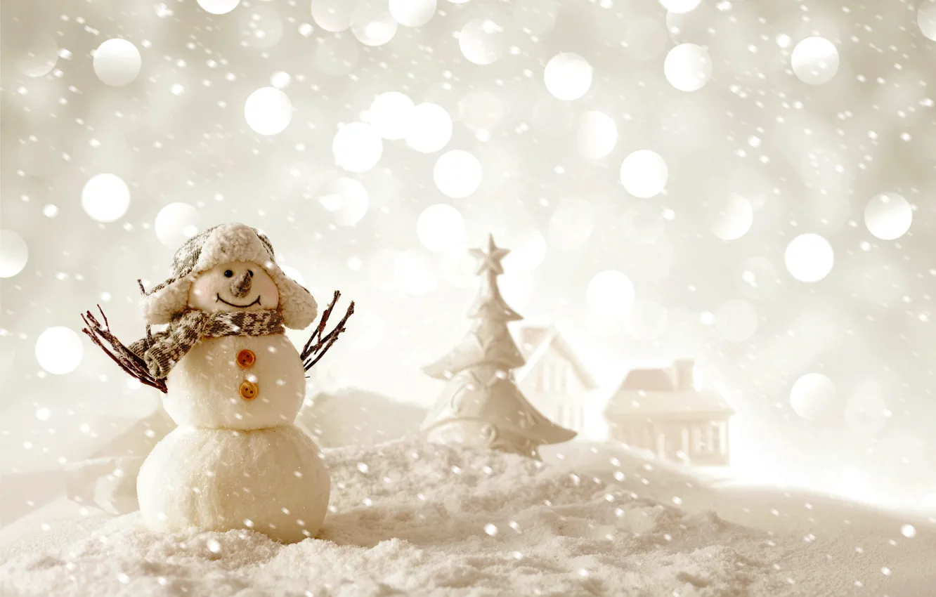Фото обои зима, снег, Новый Год, снеговик, Christmas, winter, snow, Merry