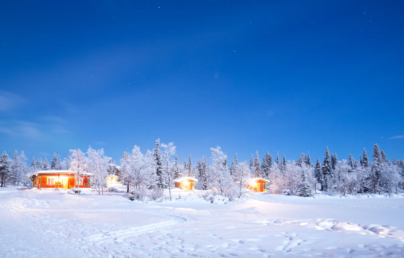 Фото обои зима, снег, деревья, пейзаж, зимний, house, хижина, landscape