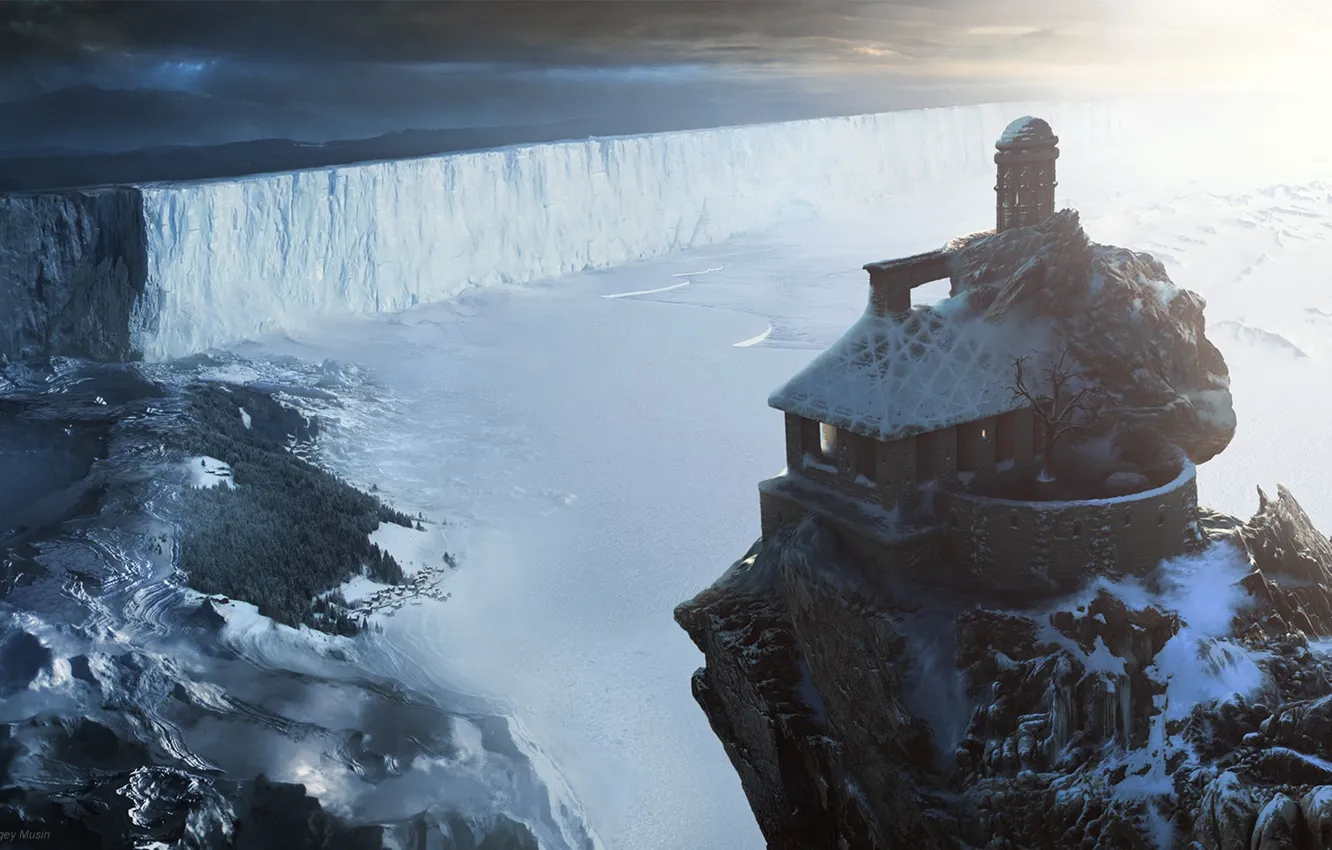 Фото обои холод, снег, скала, дом, арт, Game of Throne, Sergey Musin