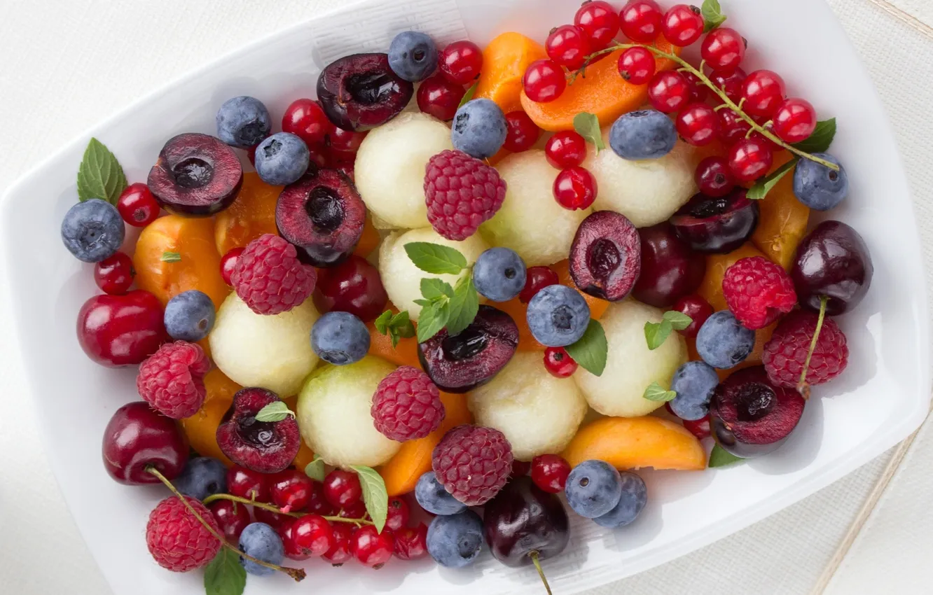 Фото обои ягоды, малина, фрукты, абрикос, смородина, черешня, голубика
