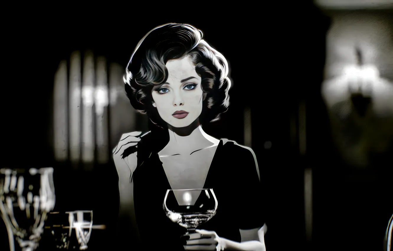 Фото обои girl, glass, beautiful, rendering