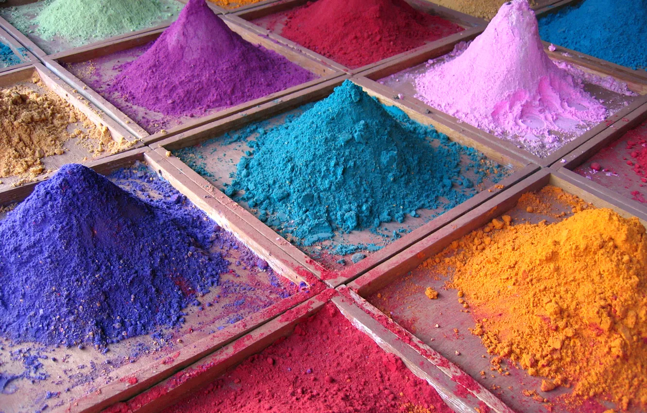 Фото обои песок, краски, цвет, палитра, кучки