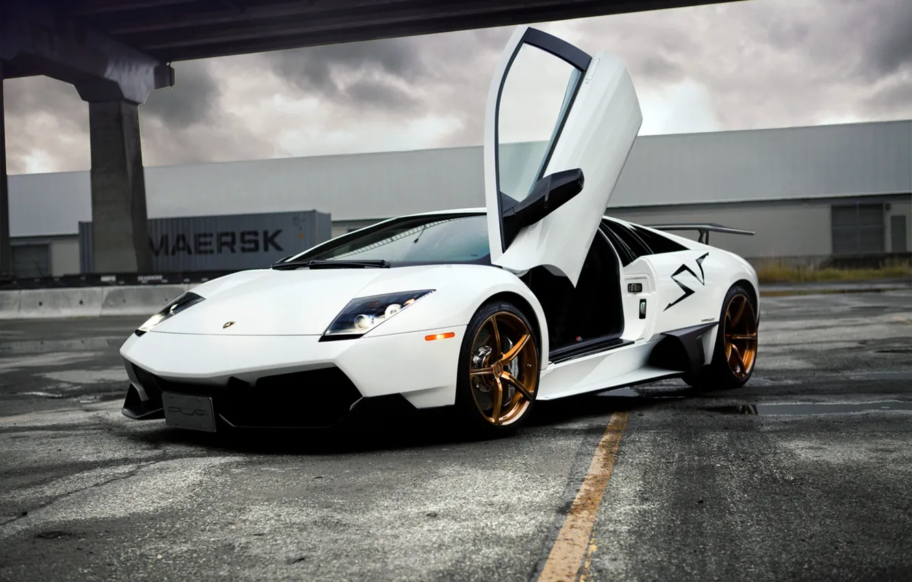 Фото обои Lamborghini, белая, murcielago