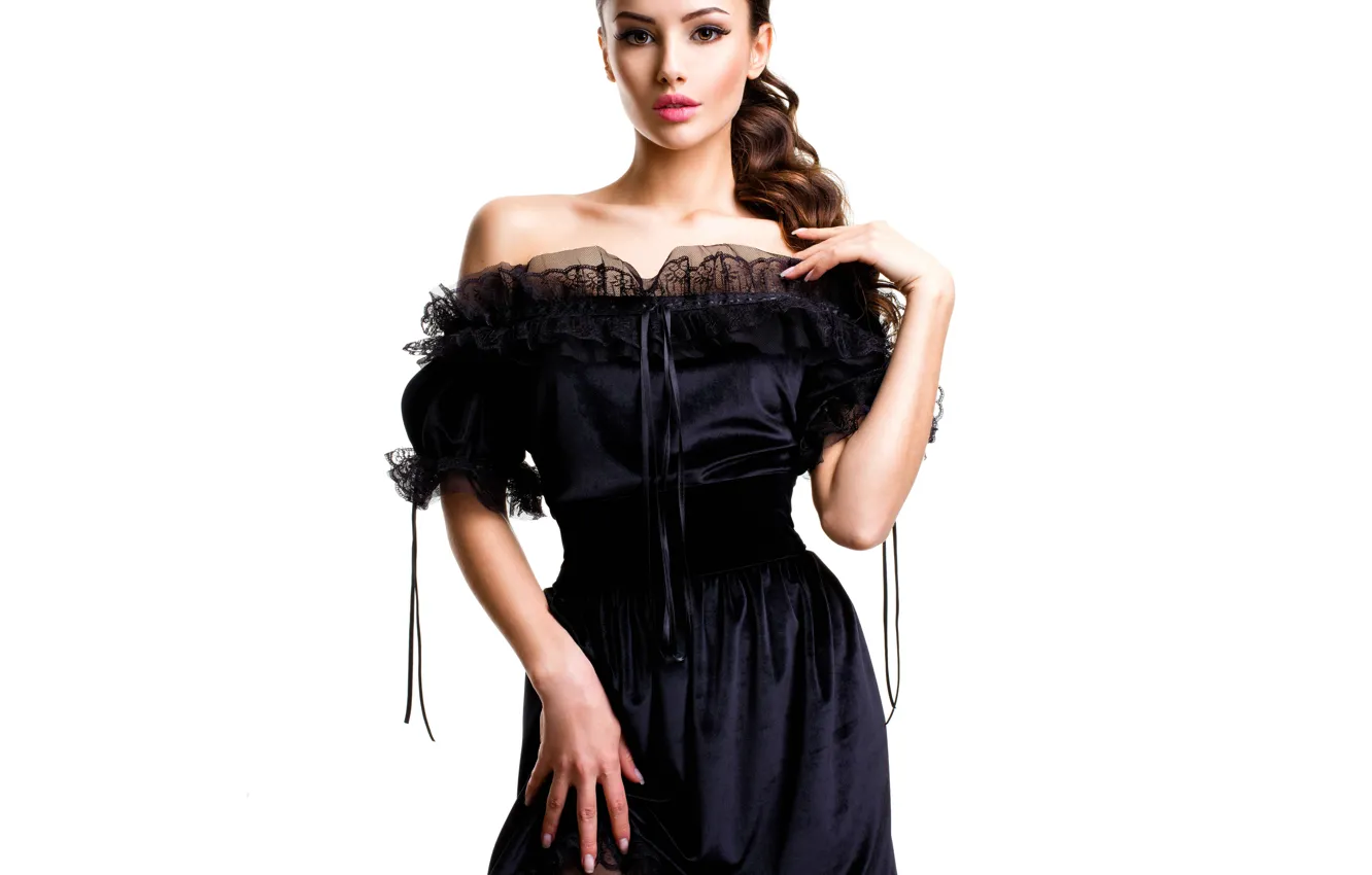 Фото обои sexy, girls, young, posing, black dress, beautiful face