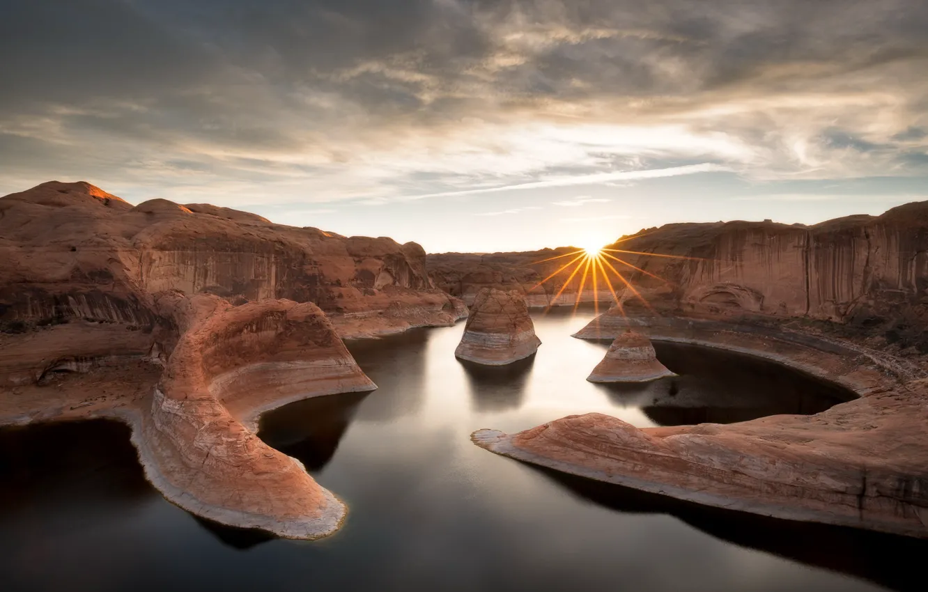 Фото обои Sunrise, Lake Powell, Reflection Canyon