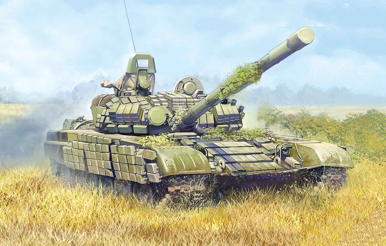 Фото обои art, painting, tank, T-72