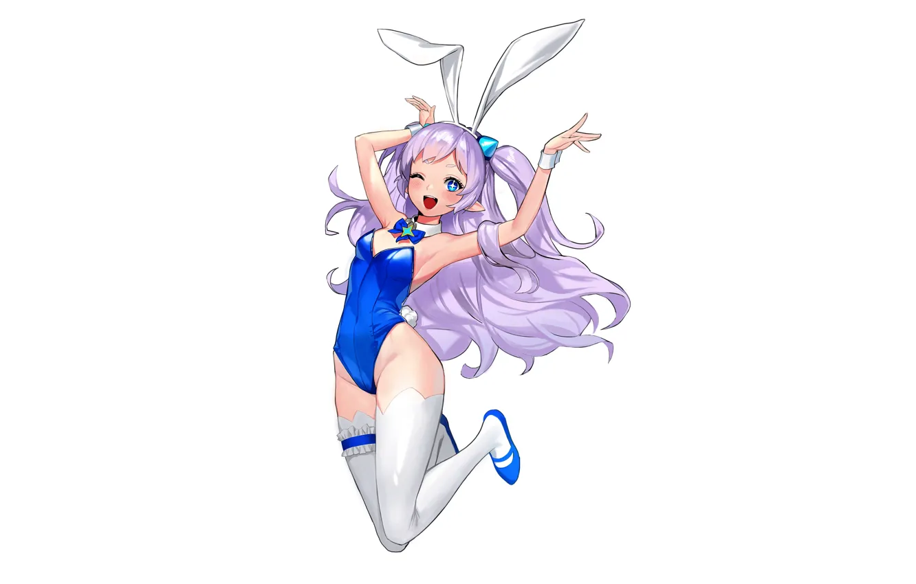 Фото обои girl, sexy, cleavage, thighhighs, long hair, boobs, anime, blue eyes