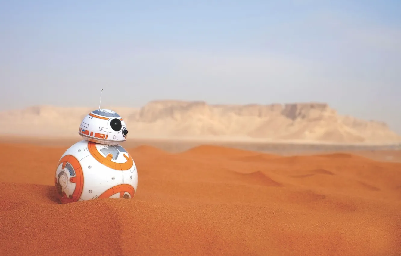 Фото обои песок, пустыня, робот, star wars, андроид, BB-8