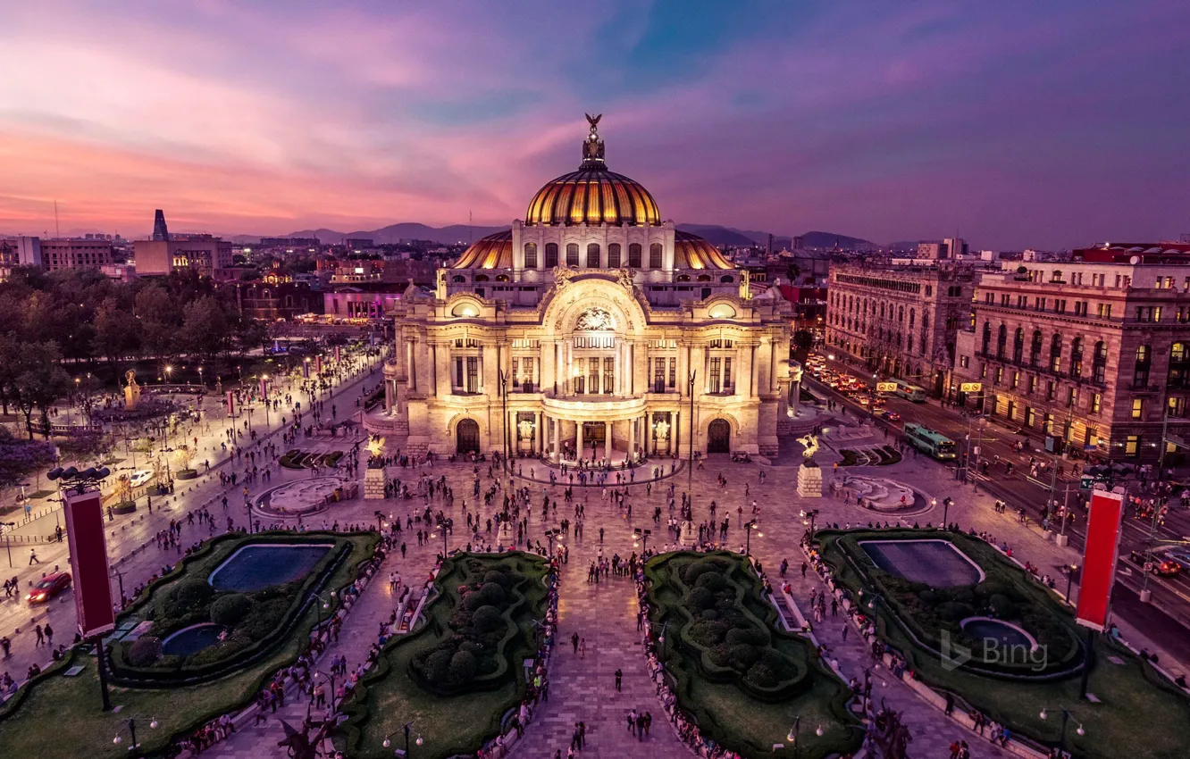 Фото обои огни, площадь, Мексика, Дворец изящных искусств, оперный театр, Мехико