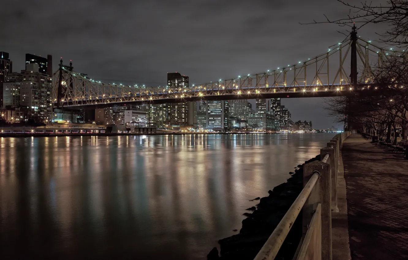 Фото обои ночь, city, город, lights, огни, парк, здания, Нью-Йорк