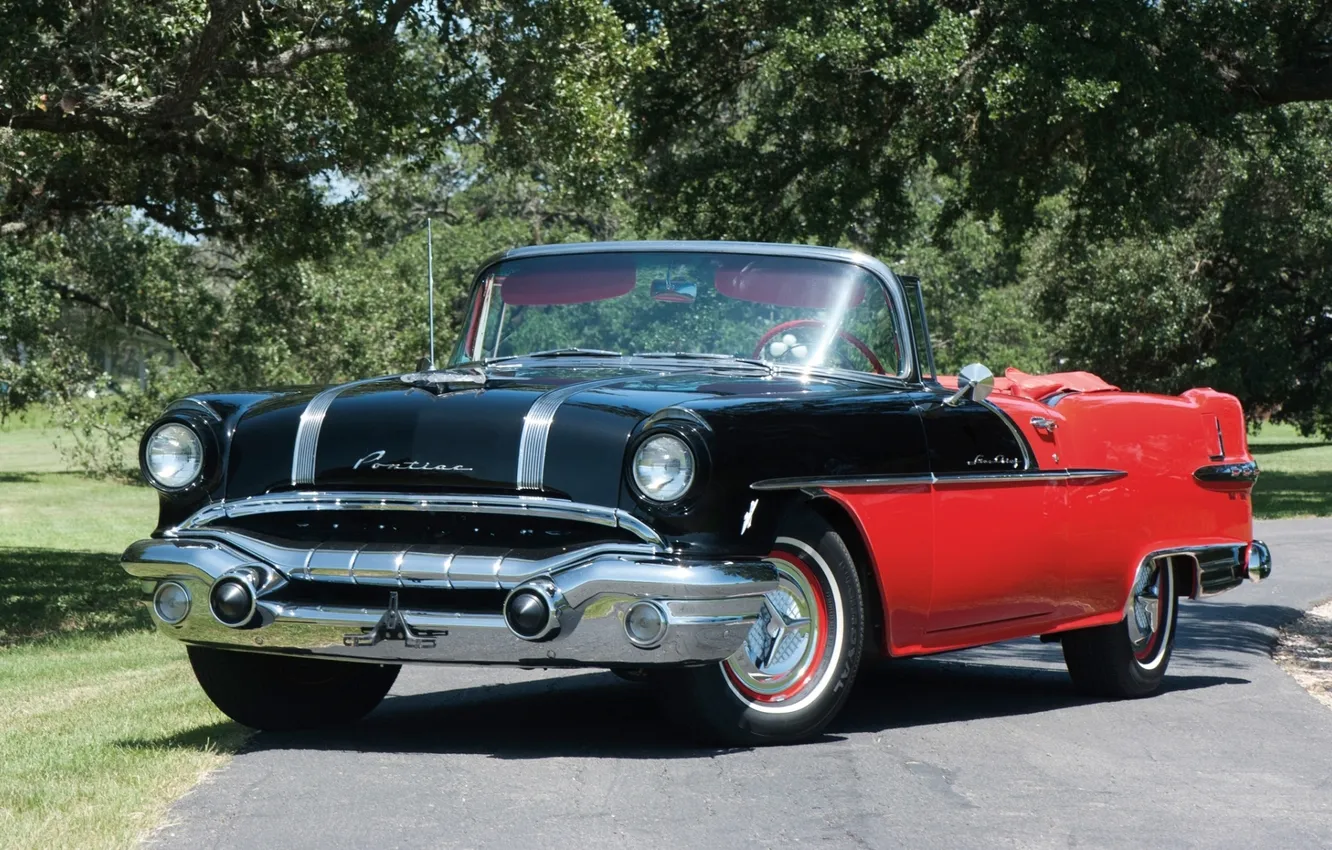 Фото обои дорога, деревья, черный, кабриолет, Pontiac, передок, понтиак, Convertible