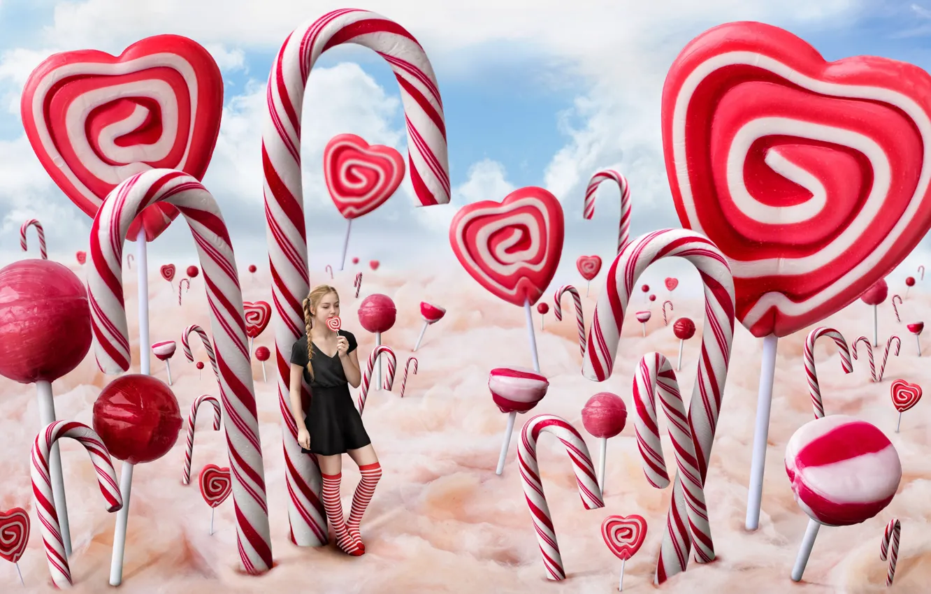 Фото обои конфеты, девочка, карамель, Candyland