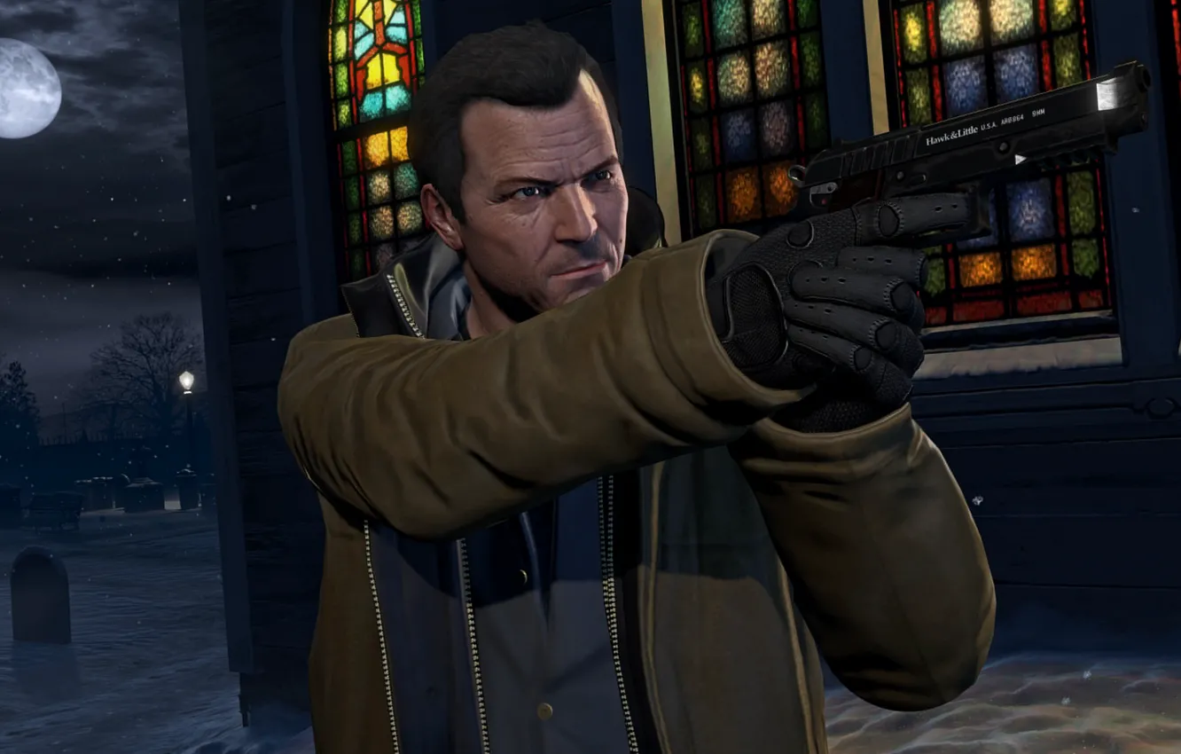 Фото обои пистолет, ствол, пушка, экшен, Майкл, Grand Theft Auto V, gta5