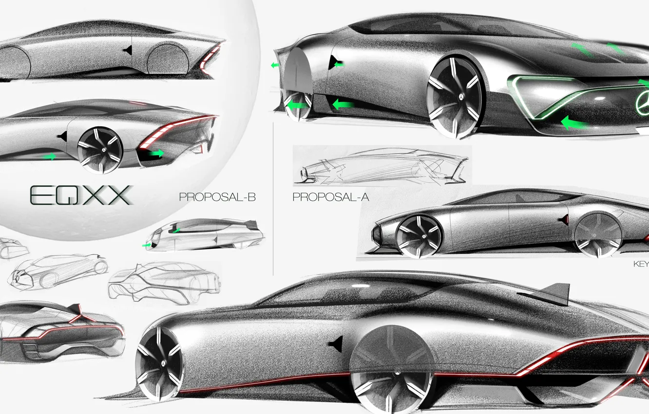 Фото обои купе, Mercedes-Benz, варианты, 2022, наброски, Vision EQXX Concept