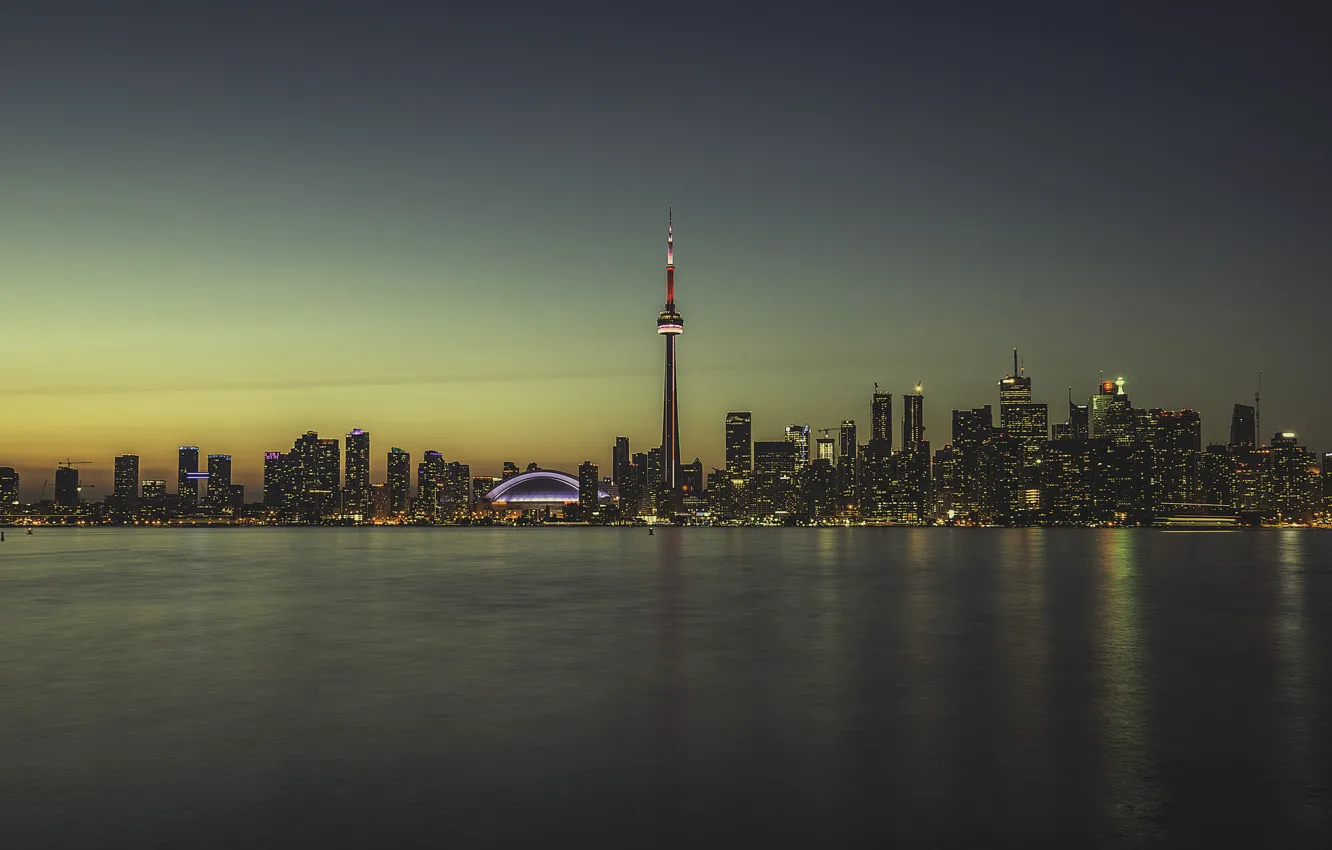Фото обои отражение, вечер, горизонт, Канада, Торонто, Canada, skyline, evening