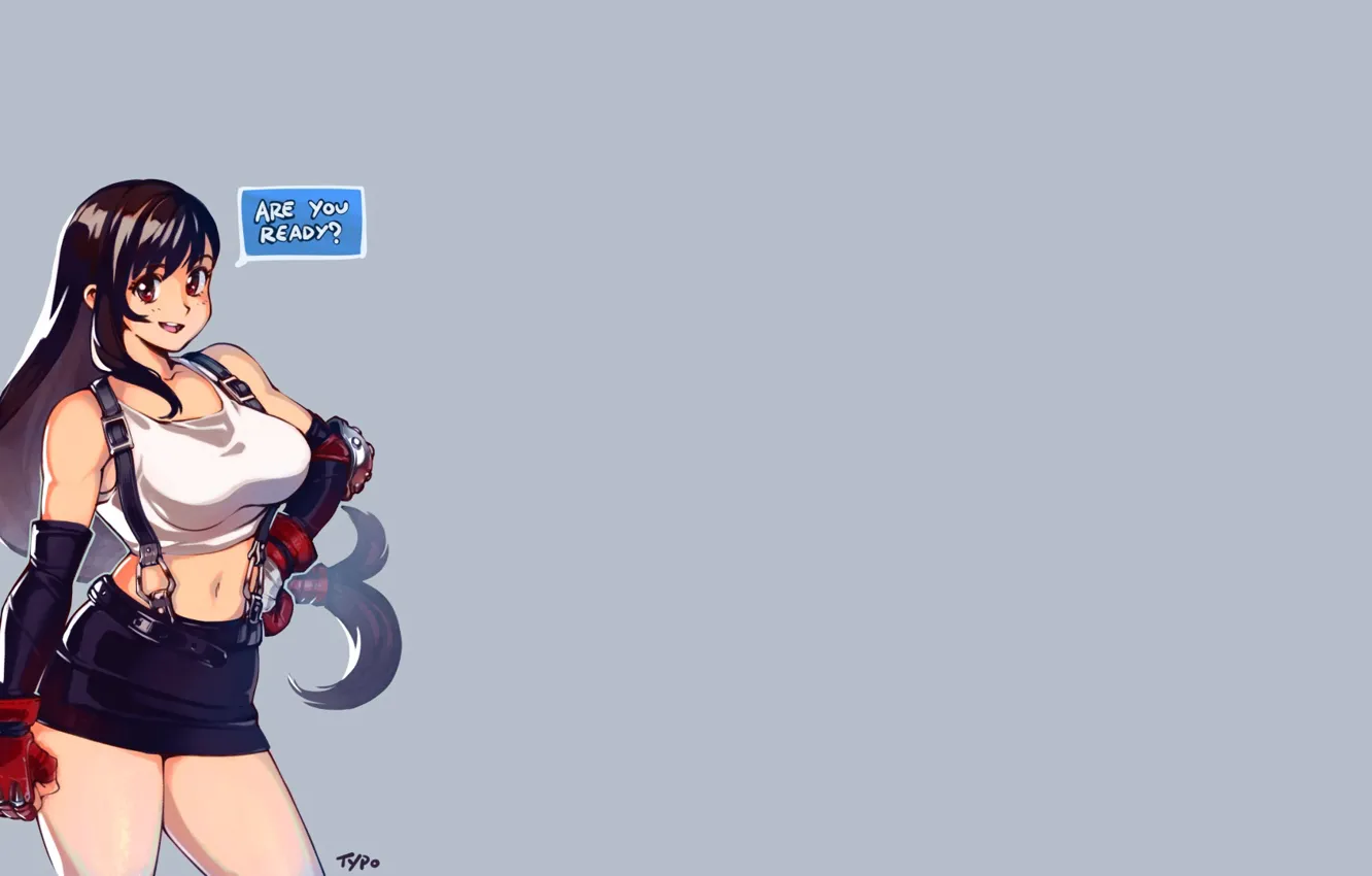 Фото обои cleavage, long hair, big boobs, belly, thighs, bangs, belly button, Tifa Lockhart
