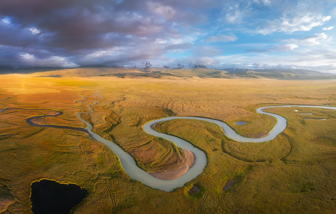 Фото обои river, curves, plain