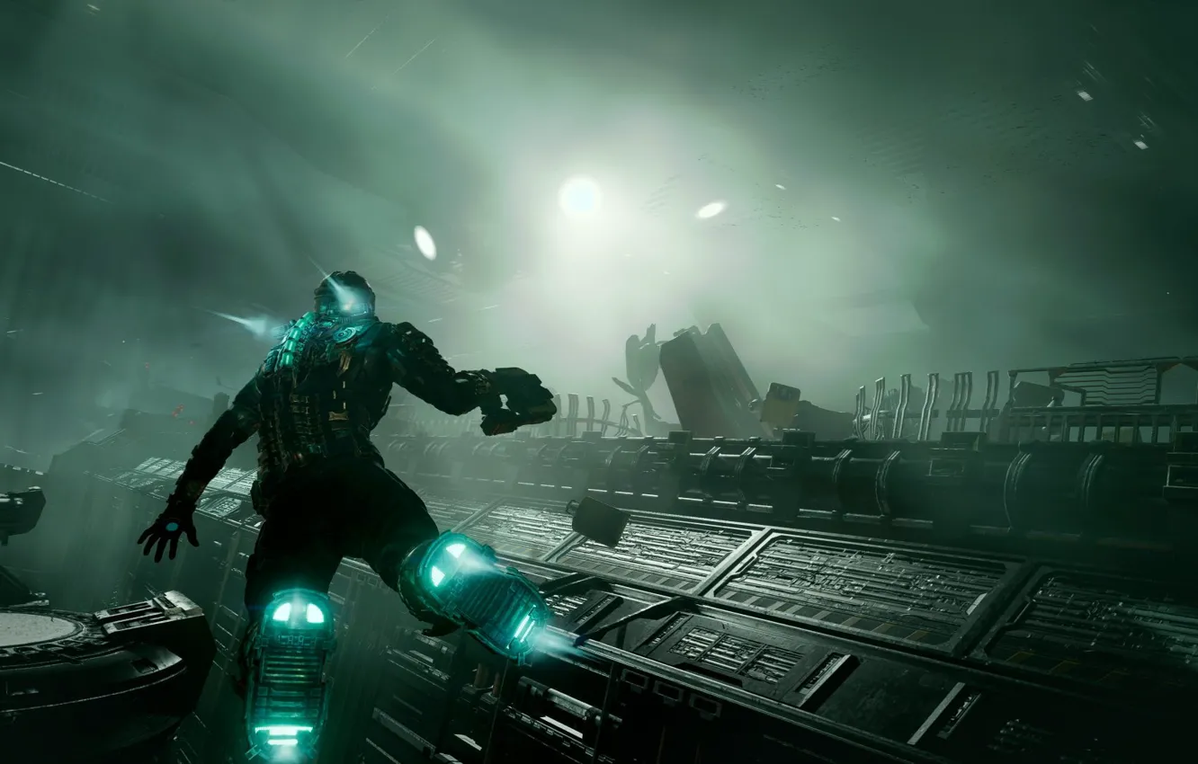 Фото обои horror, game, fly, Isaac Clark, engineer suit, zero gravity, 2023, Dead Space Remake