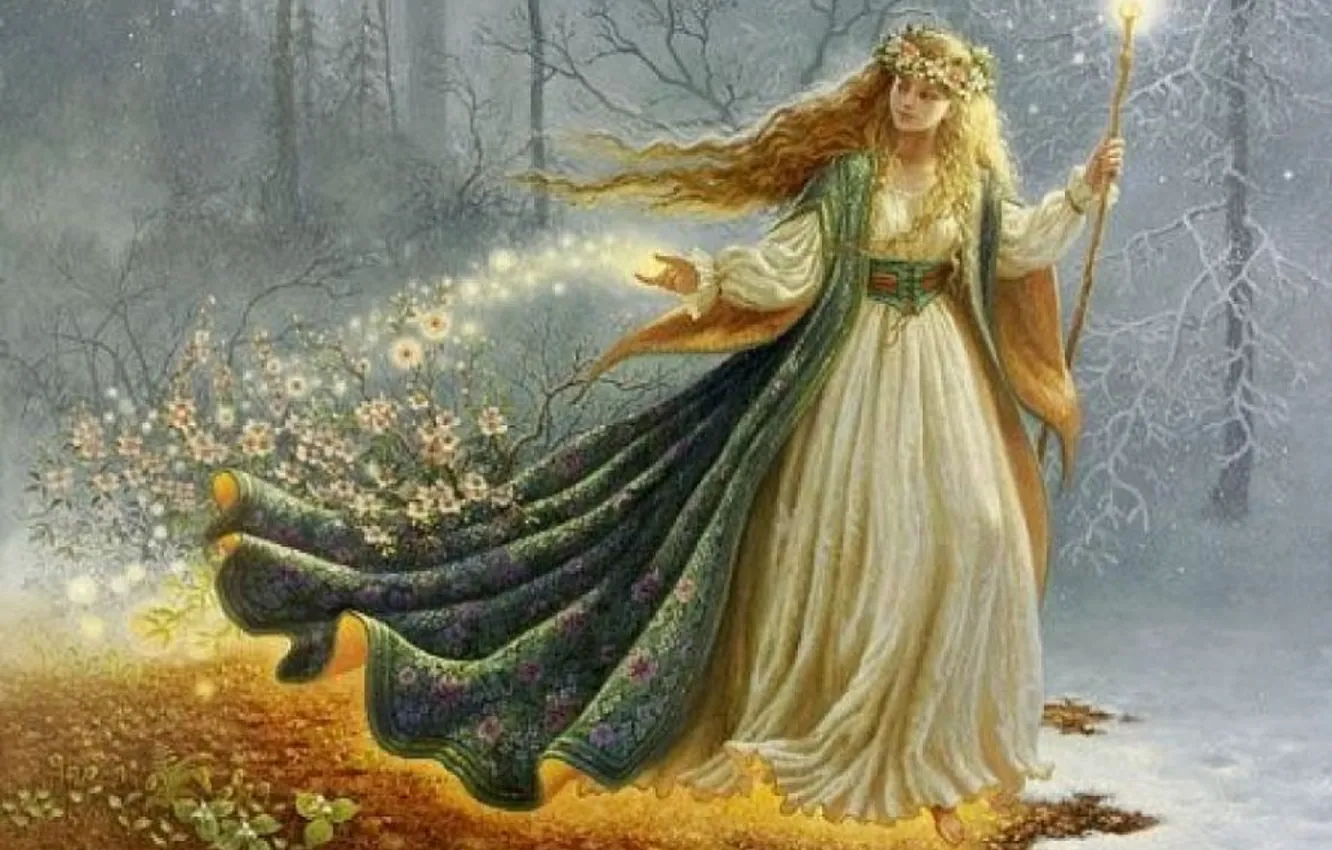 Фото обои цветы, весна, фея