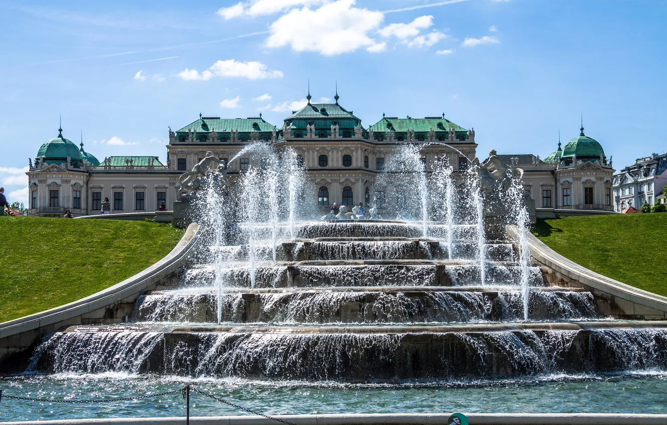 Фото обои парк, Австрия, фонтан, дворец, Вена, Бельведер