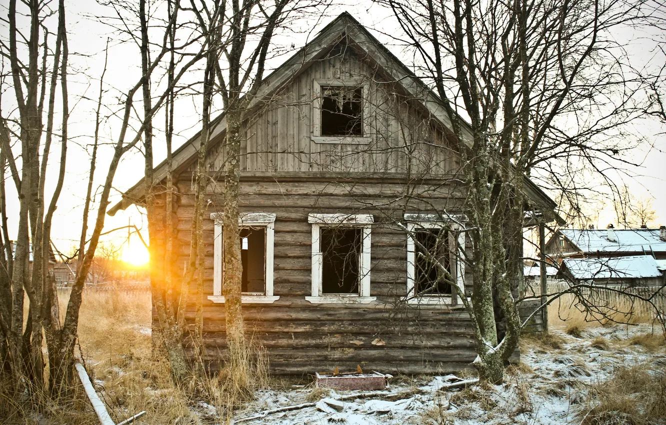 Фото обои зима, снег, дом, деревня, заброшенный, Кемь, Анастасия Нестерова