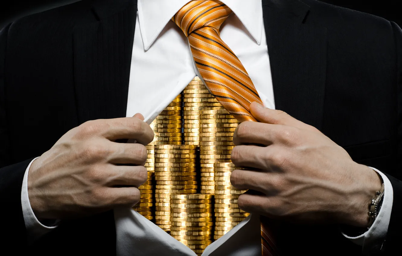 Фото обои suit, chest, tie, coins, businessman