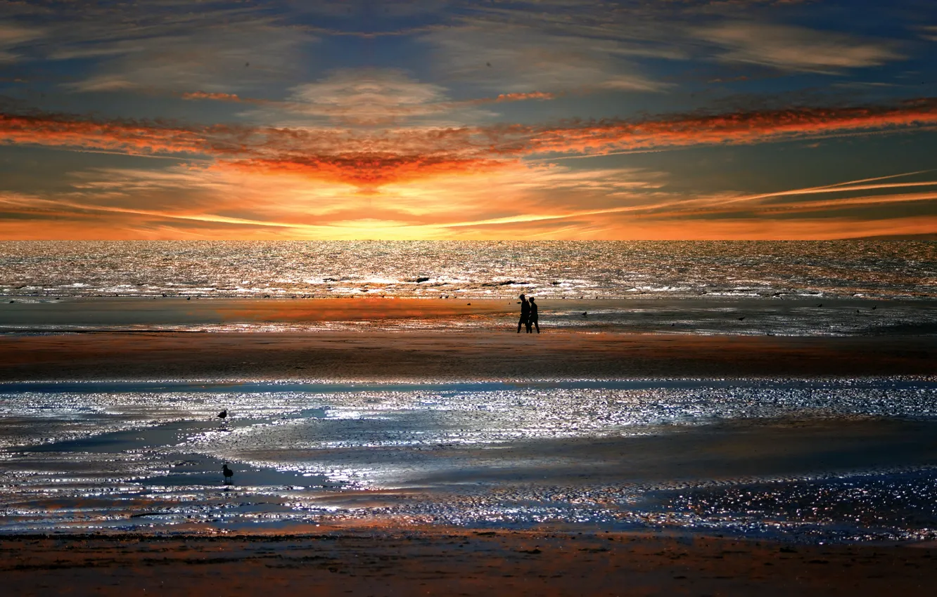 Фото обои море, пляж, закат